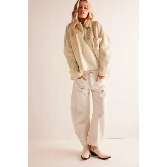 Free People Good Luck Barrel Jeans 29 Cream Milk Denim Curved Bow Leg Boho Chic - Picture 5 of 14